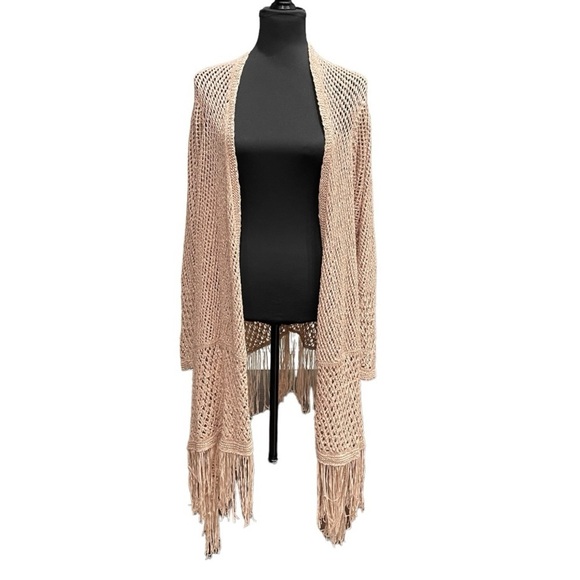 Chico’s Travelers Fringe Knit Cardigan Duster Open Weave | Size XL | Boho Cream - Picture 3 of 8